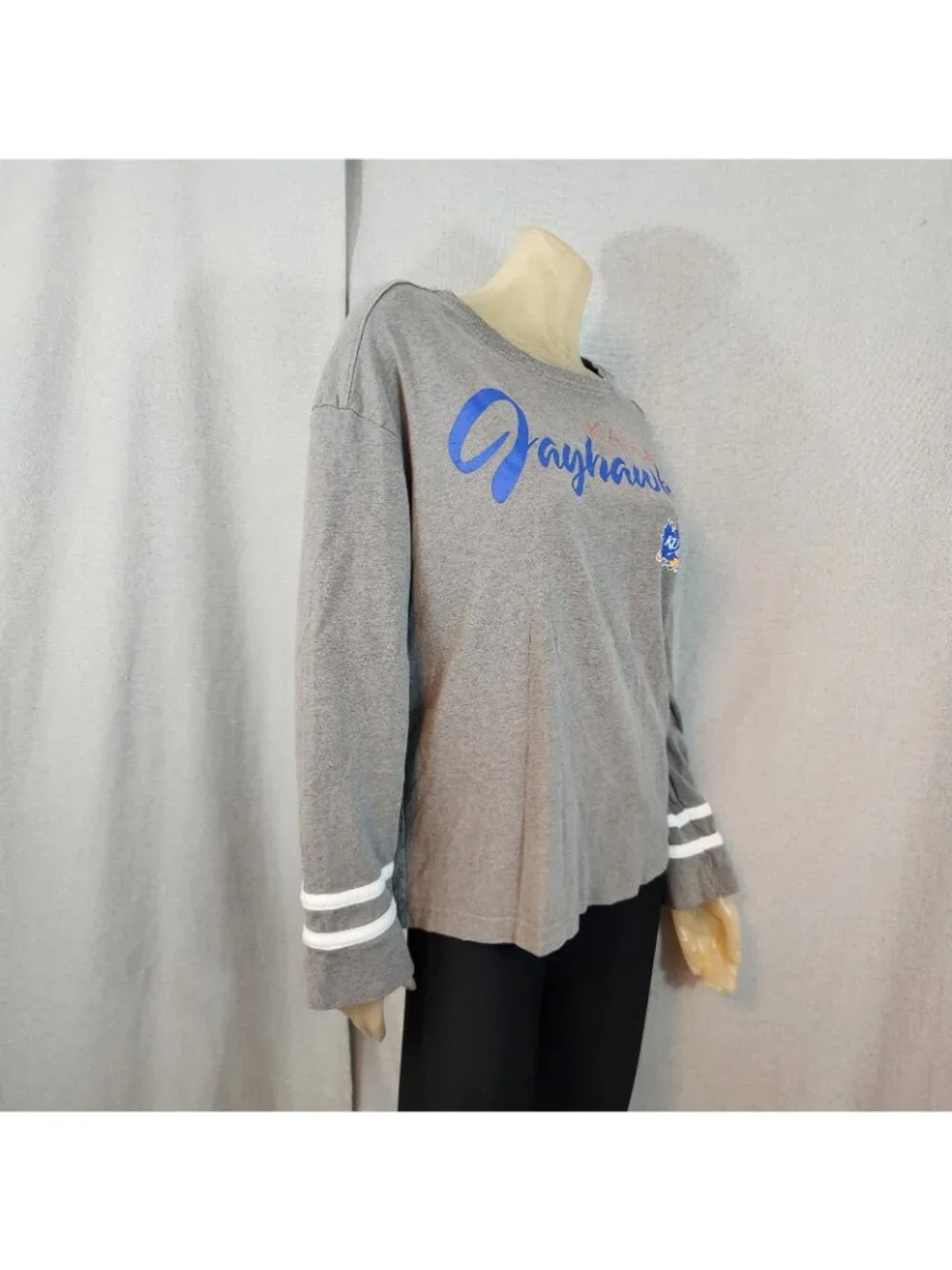 Russell University Kansas Jayhawks Gray Crew Nck LongSlv Shirt Blouse Top MEDIUM - Picture 3 of 6